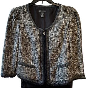 INC International Concepts size XL Black and White Tweed Blazer, denim trim